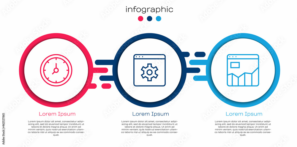 Poster set line clock, browser setting and graph chart infographic. business infographic template. vector