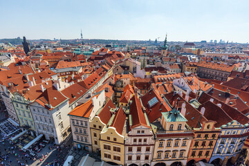 Naklejka na ściany i meble Beautiful morning view of Prague from the Astronomical Clock in Czechia.