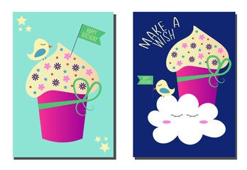 Set of Great Happy Birthday Card. Vector typography illustration 