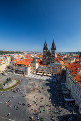 Naklejka na ściany i meble Landscape view of the old town square and the Church of our Lady Before Tyn from the Astronomical Clock in Prague.