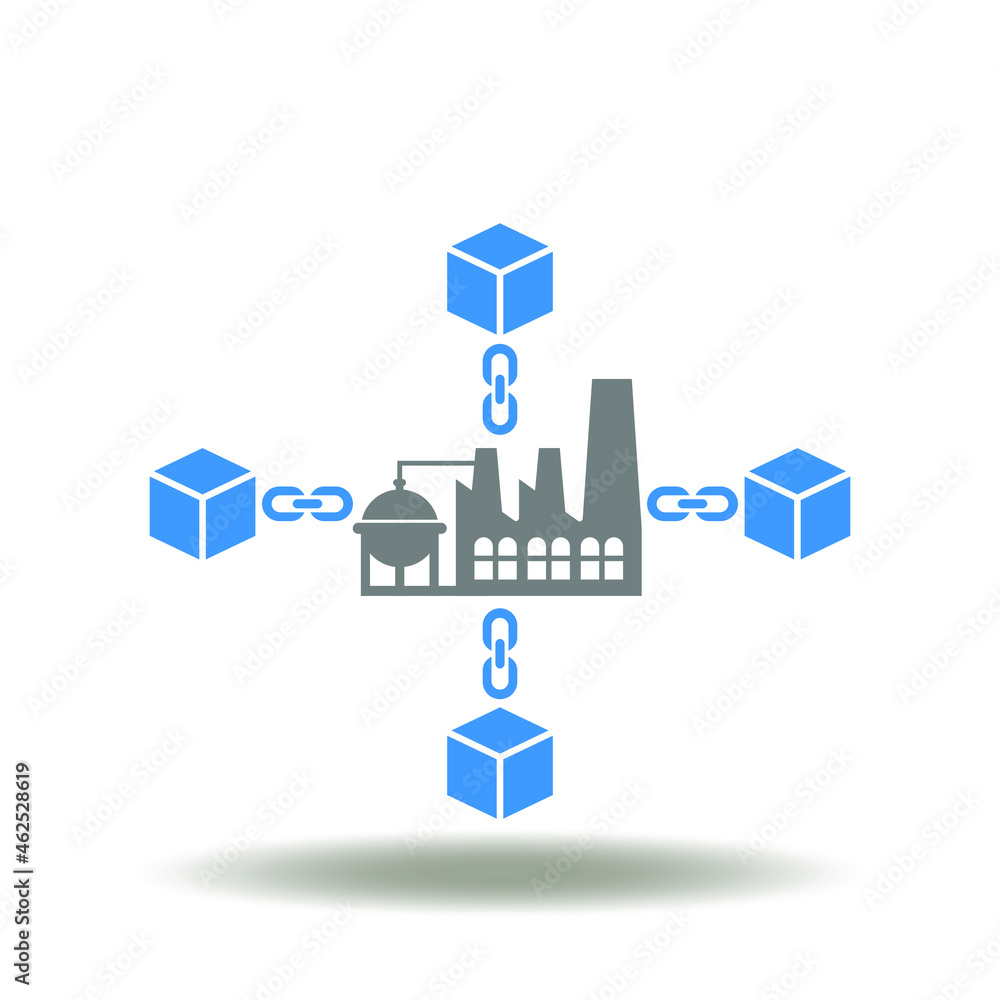 Poster vector illustration of chart a factory with chain and block structure. symbol of industry 4.0 networ