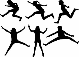 Vector silhouette of children on white background.