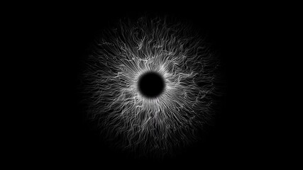 Eye iris from flowing wavy particles and trails, rays. Seamless loop motion background.  - Powered by Adobe