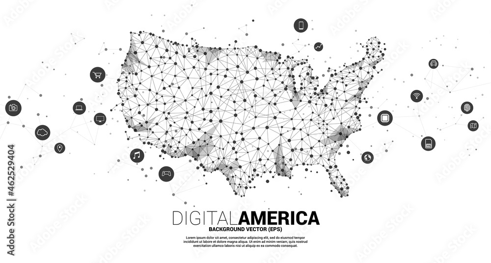 Poster Vector United States map from Polygon dot connect line with digital lifestyle icon. Concept for America digital network connection.