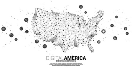 Vector United States map from Polygon dot connect line with digital lifestyle icon. Concept for America digital network connection.