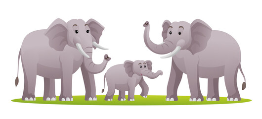 Set of elephant family cartoon illustration