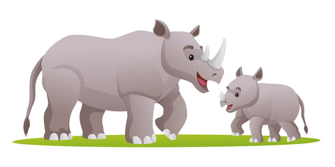Rhino with cute cub cartoon illustration