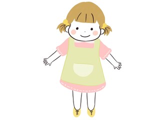 笑顔で正面を向くエプロン姿の女の子