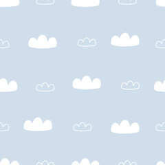 Fototapeta premium Hand drawn clouds in seamless pattern cartoon style Used for printing, wallpaper, decoration.