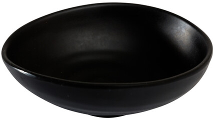Black empty ceramic dip bowl close up. Isolated over white background
