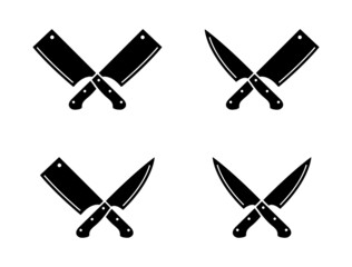Vintage Cleaver Knife Cross sign Butcher Meat Logo Design Vector
