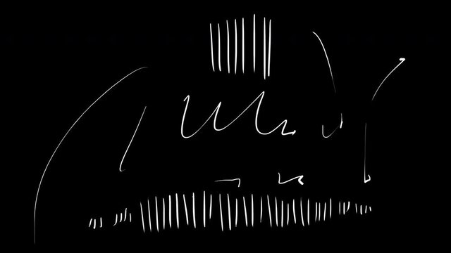 2D animation with connectors and links on a black background. White lines with dots. Scientific sketch effect for blending and effects. Stock 4k video with alpha channel. Physics, chemistry, science.