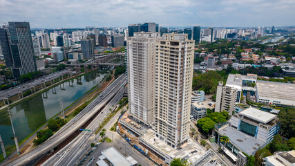 Fototapeta premium Aerial view in Marginal Pinheiros, São Paulo, Brazil. Business center. Financial Center. 