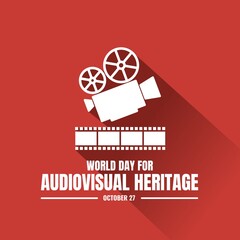 illustration of old film camera and slide film, flat and vintage style as banner or poster, world day for audiovisual heritage, national camera day and world photography day, vector illustration.	