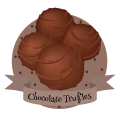 Chocolate truffles traditional French dessert. Colorful illustration in cartoon style.