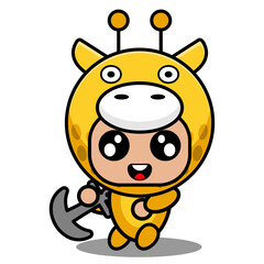 vector cartoon character mascot costume cute animal giraffe throwing anchor