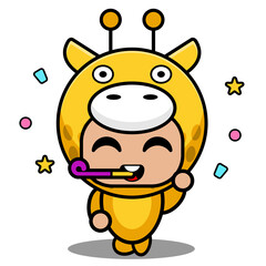 vector cartoon character mascot costume animal cute giraffe birthday whistle