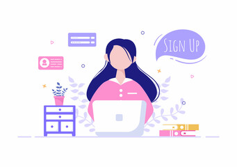 Online Registration or Sign Up Login for Account on Smartphone App. User interface with Secure Password Mobile Application, for UI, Web Banner, Access. Cartoon People Vector Illustration