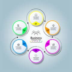 Business infographic template circle colorful with 6 step