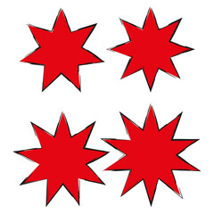 Starlike figures set. Comic red boom sign. Communication concept. Creative art design. Vector illustration. Stock image. EPS 10.