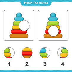 Match the halves. Match halves of Pyramid Toy. Educational children game, printable worksheet, vector illustration
