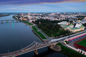 Obraz premium Top view of the bridges over the Volga river in the city of Tver. Russia