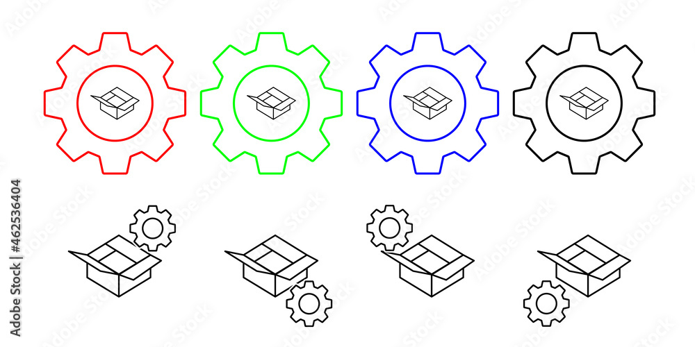 Poster box opened vector icon in gear set illustration for ui and ux, website or mobile application