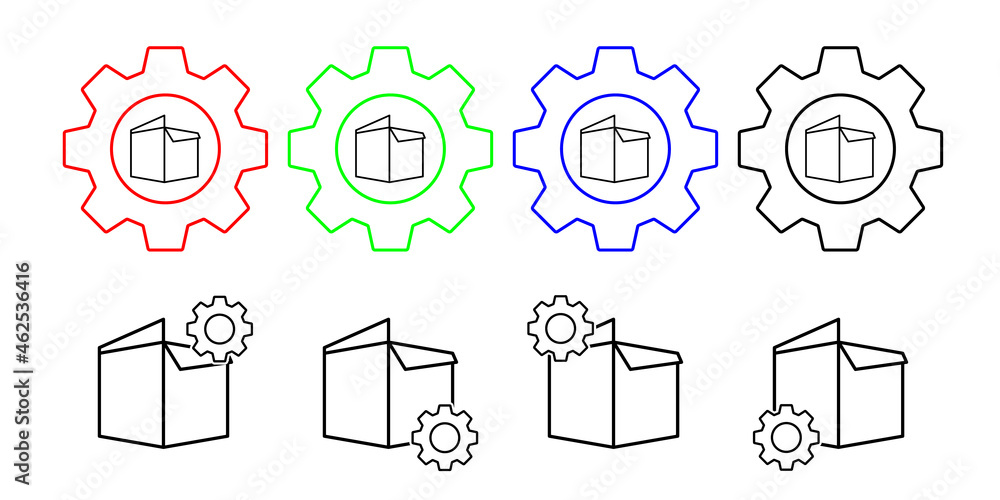 Poster box opened vector icon in gear set illustration for ui and ux, website or mobile application