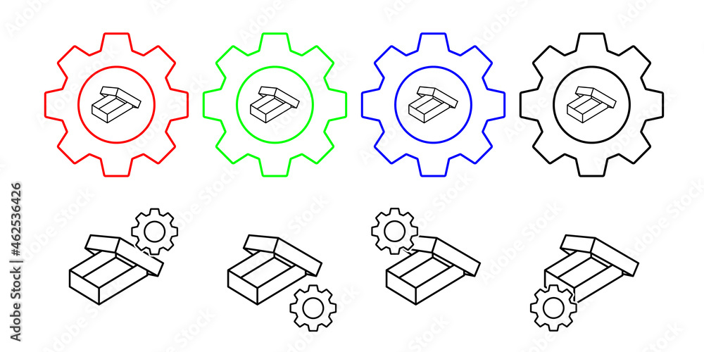 Poster box opened vector icon in gear set illustration for ui and ux, website or mobile application