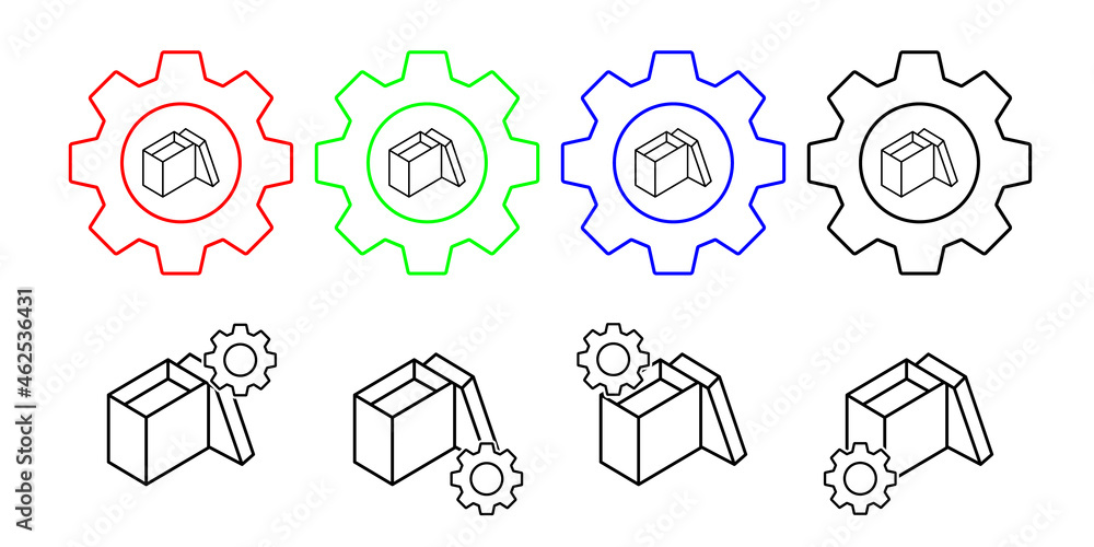 Poster box opened vector icon in gear set illustration for ui and ux, website or mobile application