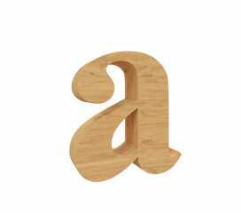 3d rendering small font letter A in wood material, realistic and isolated in white background