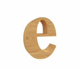 3d rendering small font letter E in wood material, realistic and isolated in white background