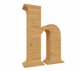 3d rendering small font letter H in wood material, realistic and isolated in white background