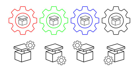 Box opened vector icon in gear set illustration for ui and ux, website or mobile application