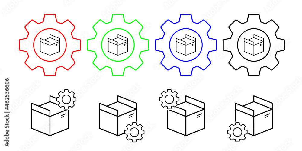 Poster box opened vector icon in gear set illustration for ui and ux, website or mobile application