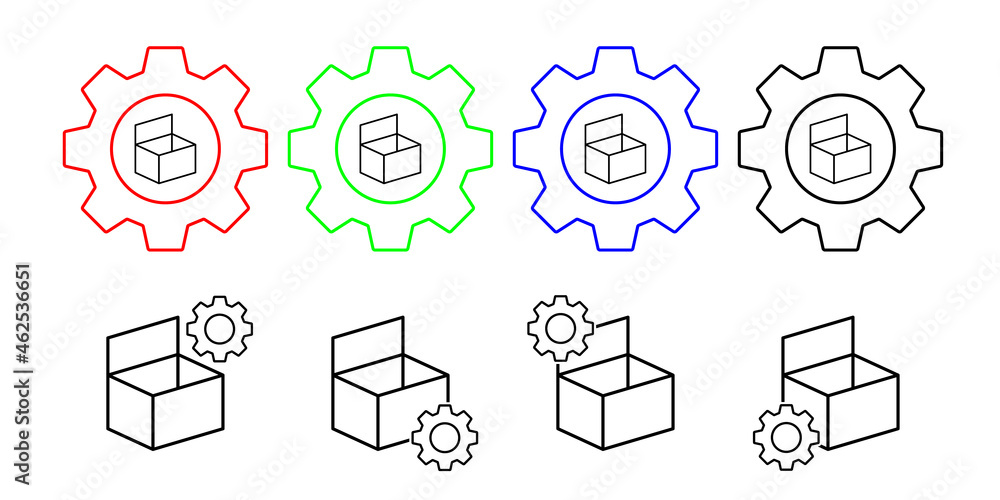 Poster box opened vector icon in gear set illustration for ui and ux, website or mobile application
