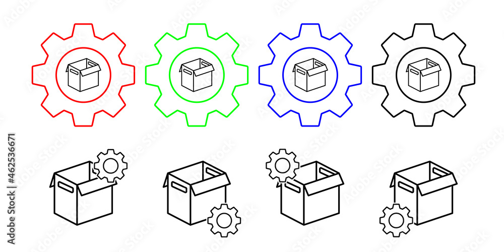 Poster box opened vector icon in gear set illustration for ui and ux, website or mobile application