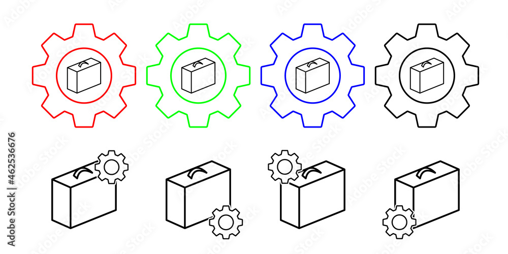 Poster box closed vector icon in gear set illustration for ui and ux, website or mobile application