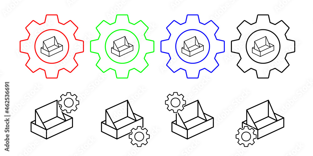 Poster box opened vector icon in gear set illustration for ui and ux, website or mobile application