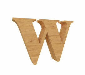 3d rendering small font letter W in wood material, realistic and isolated in white background