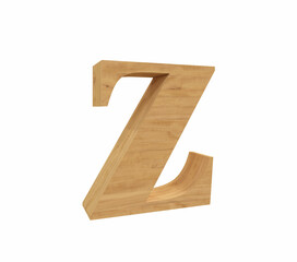 3d rendering small font letter Z in wood material, realistic and isolated in white background