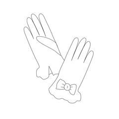 A pair of women's gloves with a bow. Vector outline illustration. Suitable for use in typography in fashion industry, as a technical drawing, for catalogs, as an icon, for clothing websites 