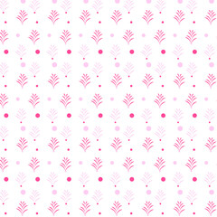 Seamless pattern with Small Pink palm with pink dots on a White Background.