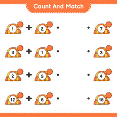 Count and match, count the number of Hat and match with the right numbers. Educational children game, printable worksheet, vector illustration