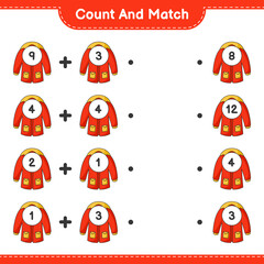 Count and match, count the number of Warm Clothes and match with the right numbers. Educational children game, printable worksheet, vector illustration