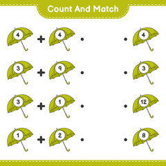 Count and match, count the number of Umbrella and match with the right numbers. Educational children game, printable worksheet, vector illustration