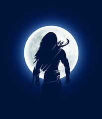 Lord rama vector graphic design with Bow and Arrow amazing full moon vector art.	 - obrazy, fototapety, plakaty