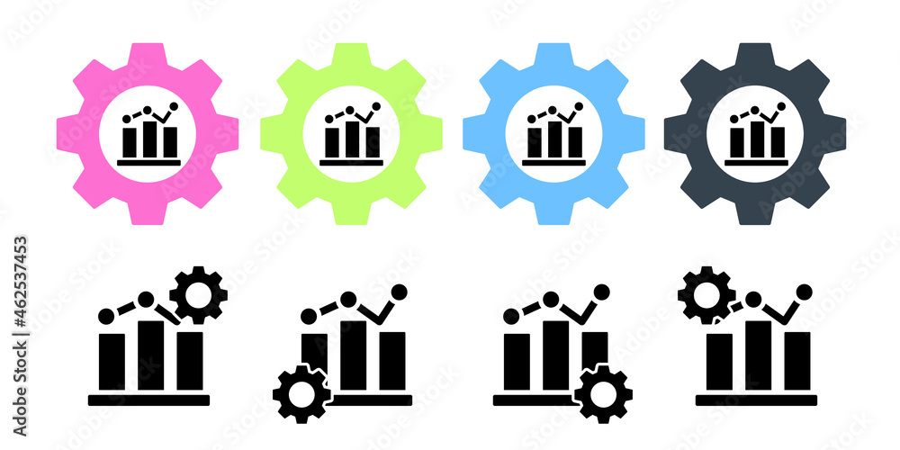 Poster chart graph diagram line bar vector icon in gear set illustration for ui and ux, website or mobile a