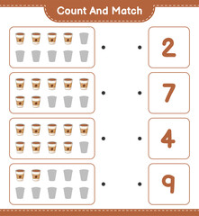 Count and match, count the number of Coffee Cup and match with the right numbers. Educational children game, printable worksheet, vector illustration