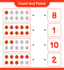 Fototapeta premium Count and match, count the number of Warm Clothes and match with the right numbers. Educational children game, printable worksheet, vector illustration